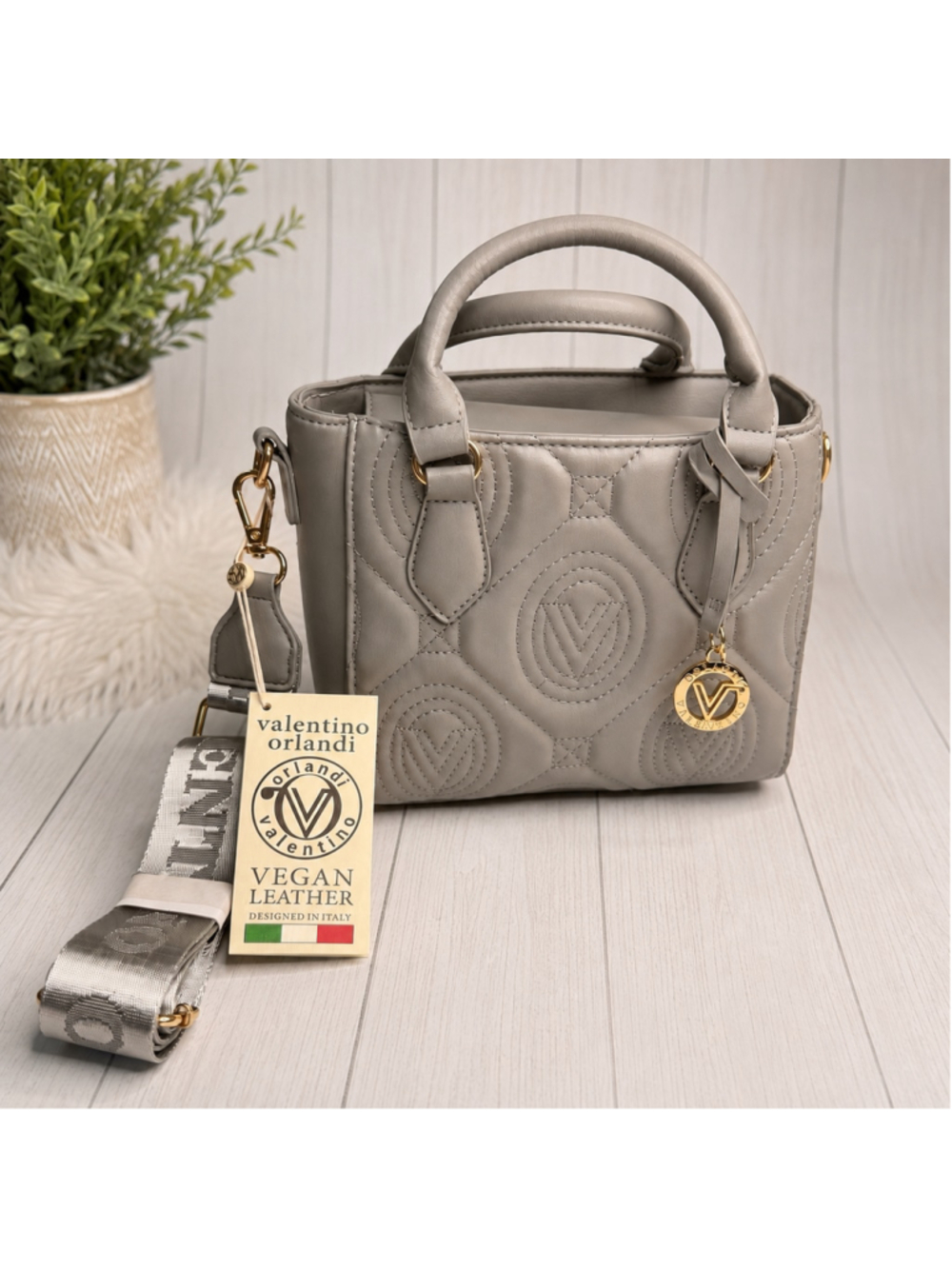 Valentino Orlandi V 2013 Light Grey Quilted Vegan Leather Bag NWT